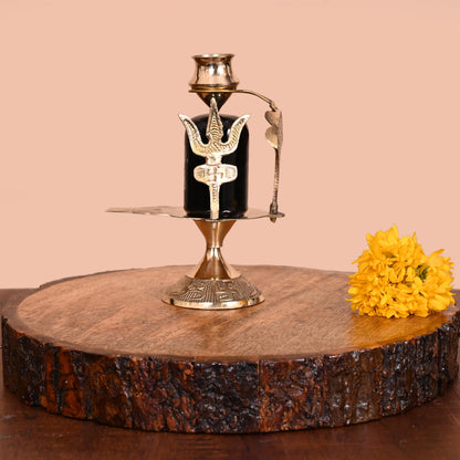 Brass Stone Shivling Idol (5.5 Inch)