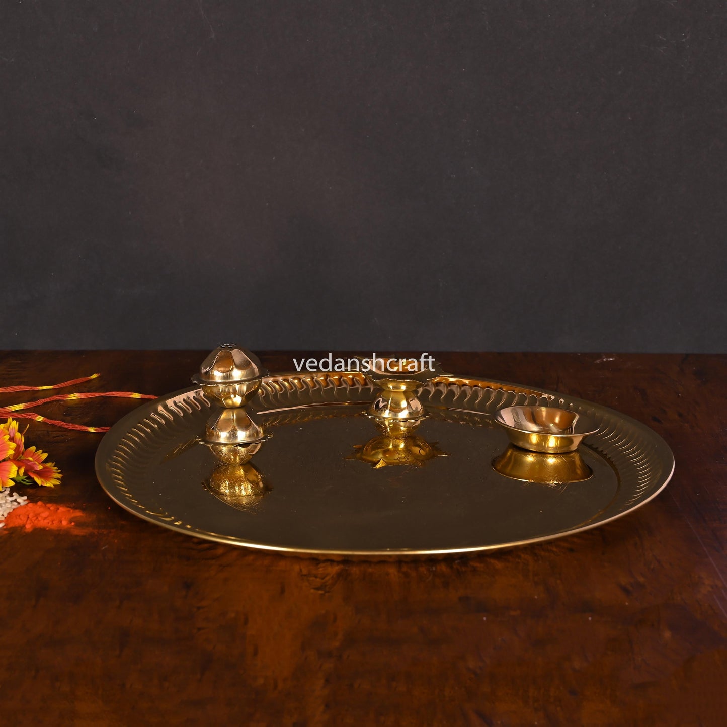 Brass Traditional Pooja Thali (9.5 Inch)