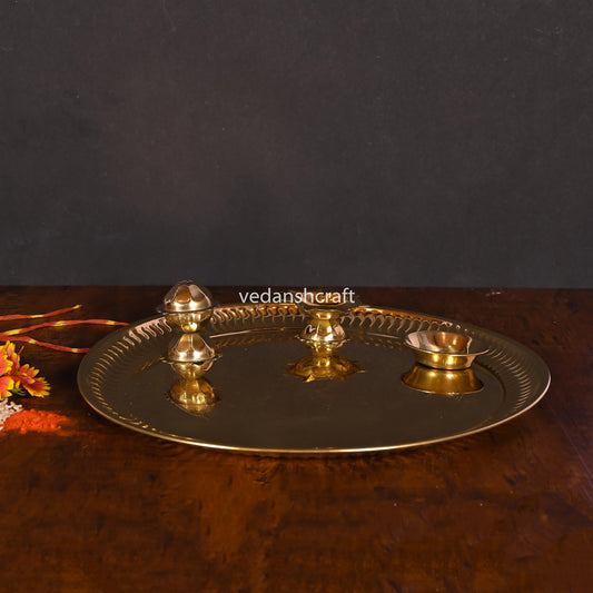 Brass Traditional Pooja Thali (9.5 Inch)