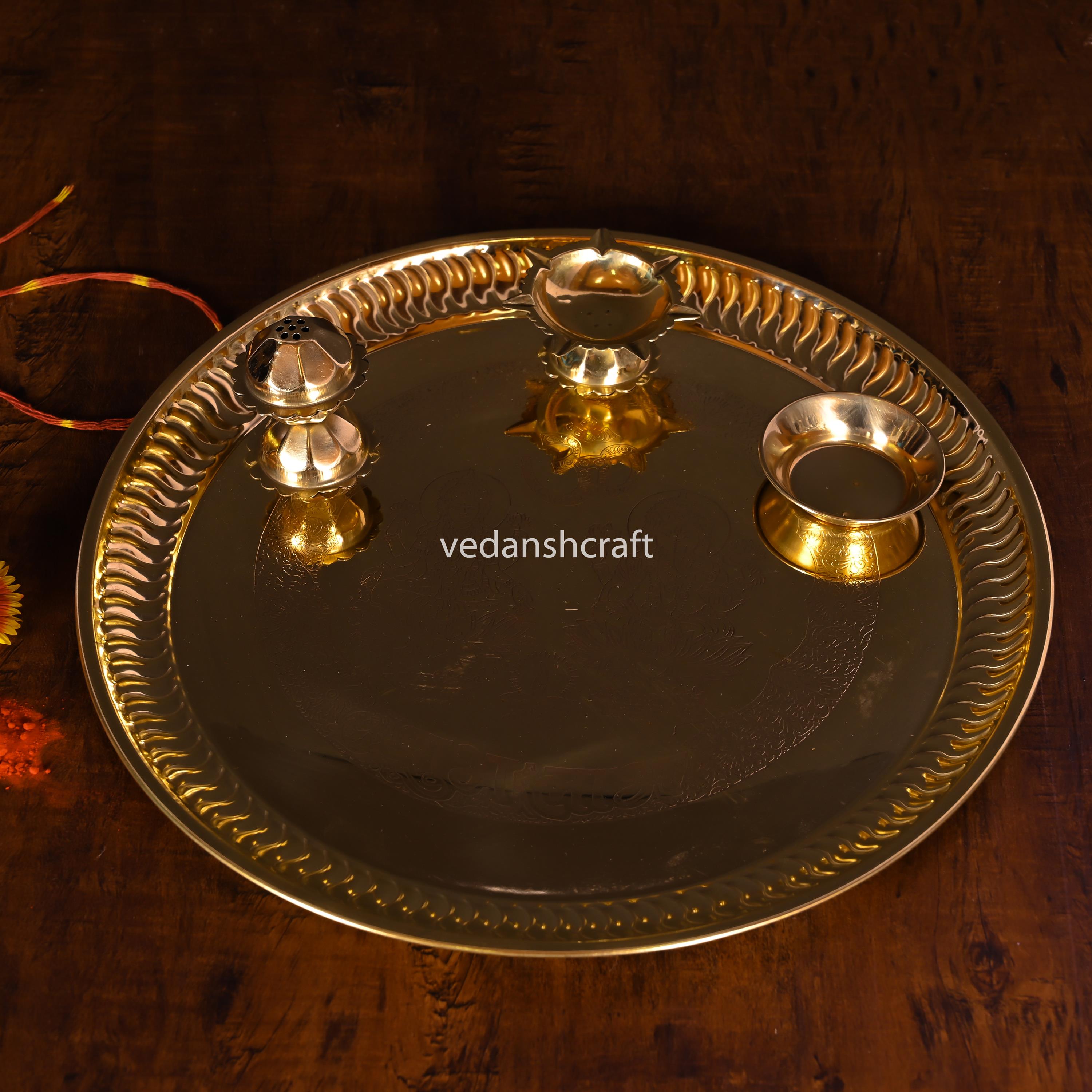 Brass Traditional Pooja Thali (9.5 Inch)