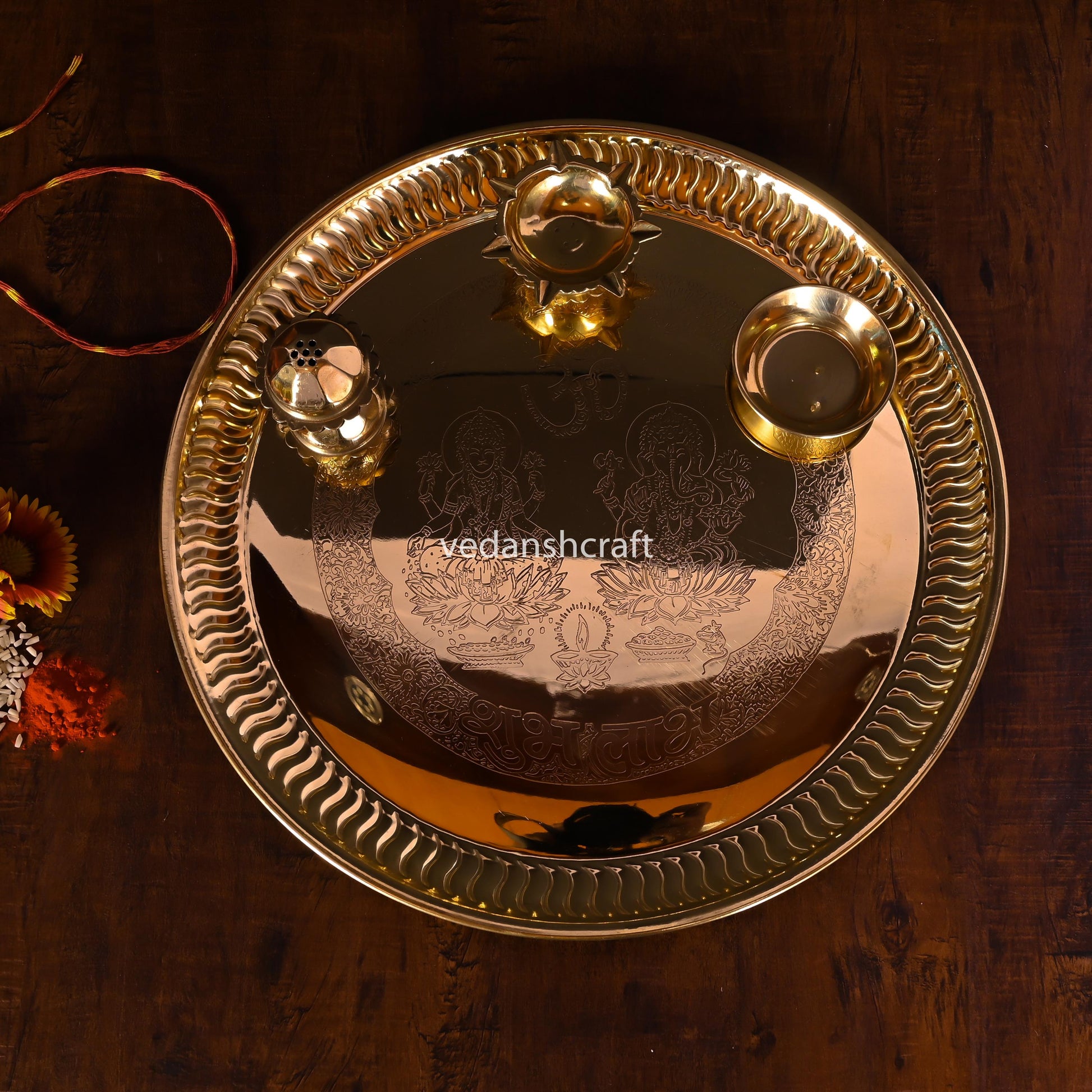 Brass Traditional Pooja Thali (9.5 Inch)