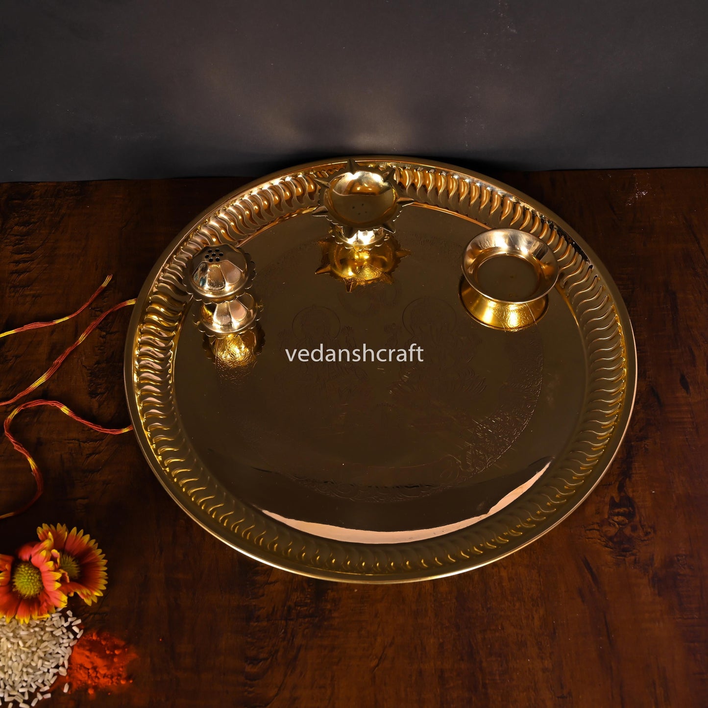 Brass Traditional Pooja Thali (9.5 Inch)