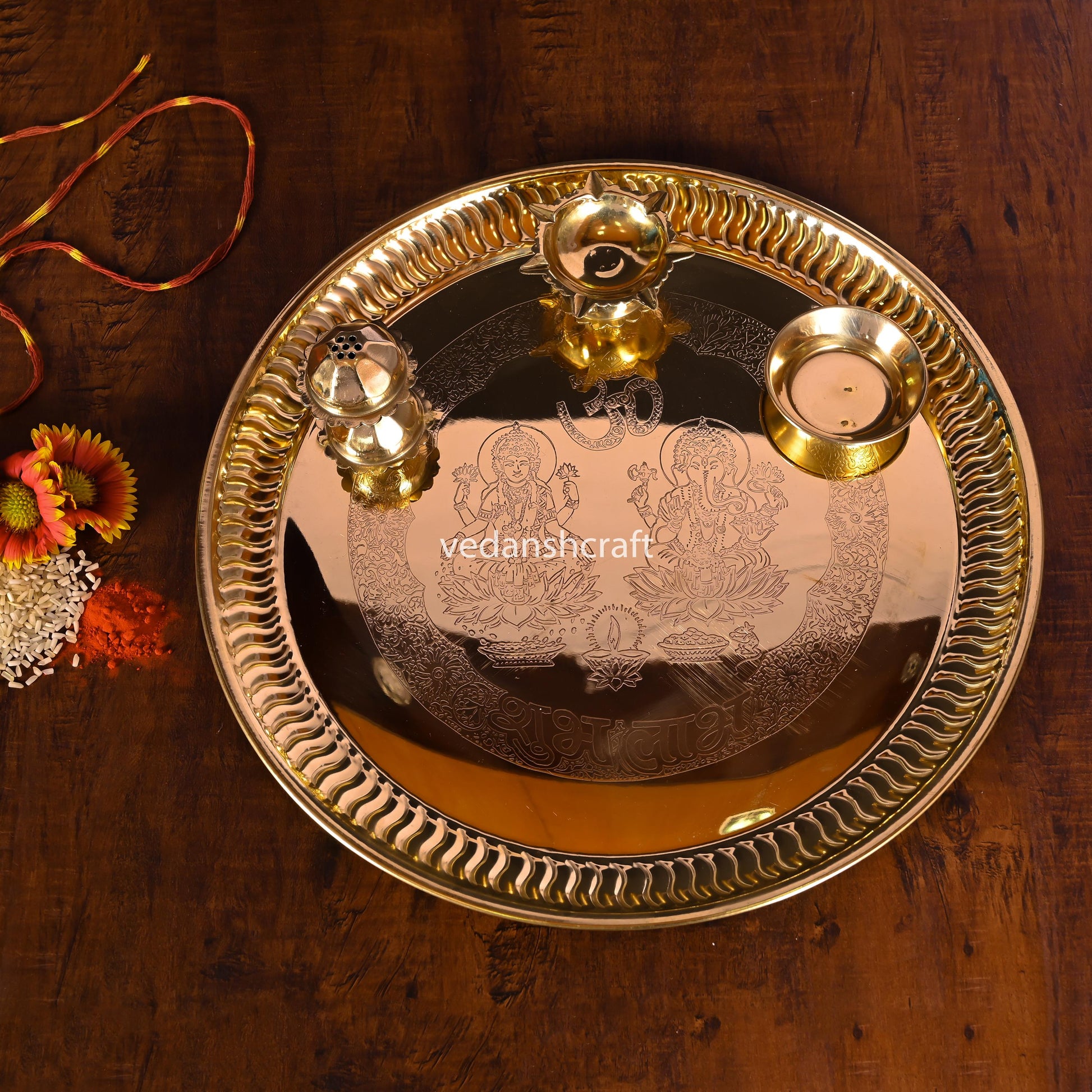 Brass Traditional Pooja Thali (9.5 Inch)