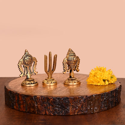 Brass Shankh Chakra And Namah Decor Set (3 Inch)