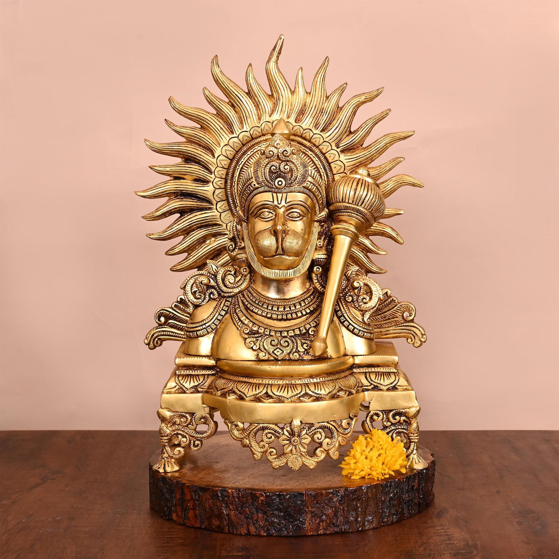 Brass Lord Hanuman Bust (14.5 Inch)