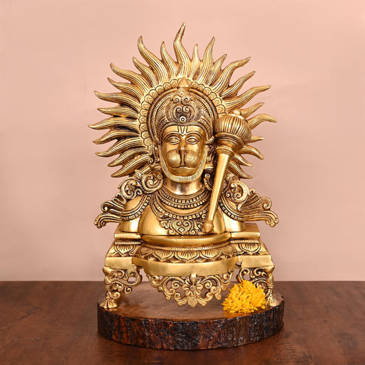 Brass Lord Hanuman Bust (14.5 Inch)