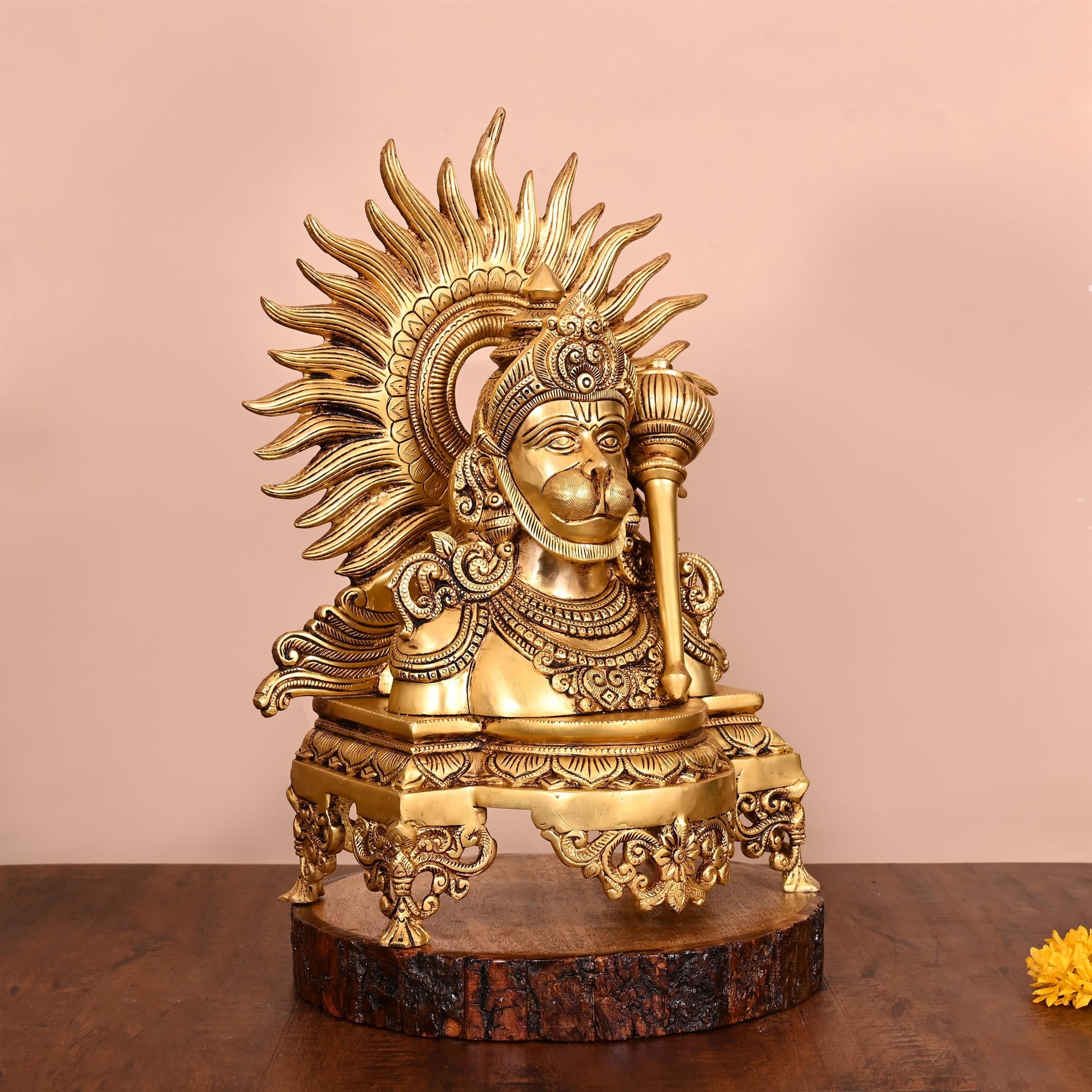 Brass Lord Hanuman Bust (14.5 Inch)