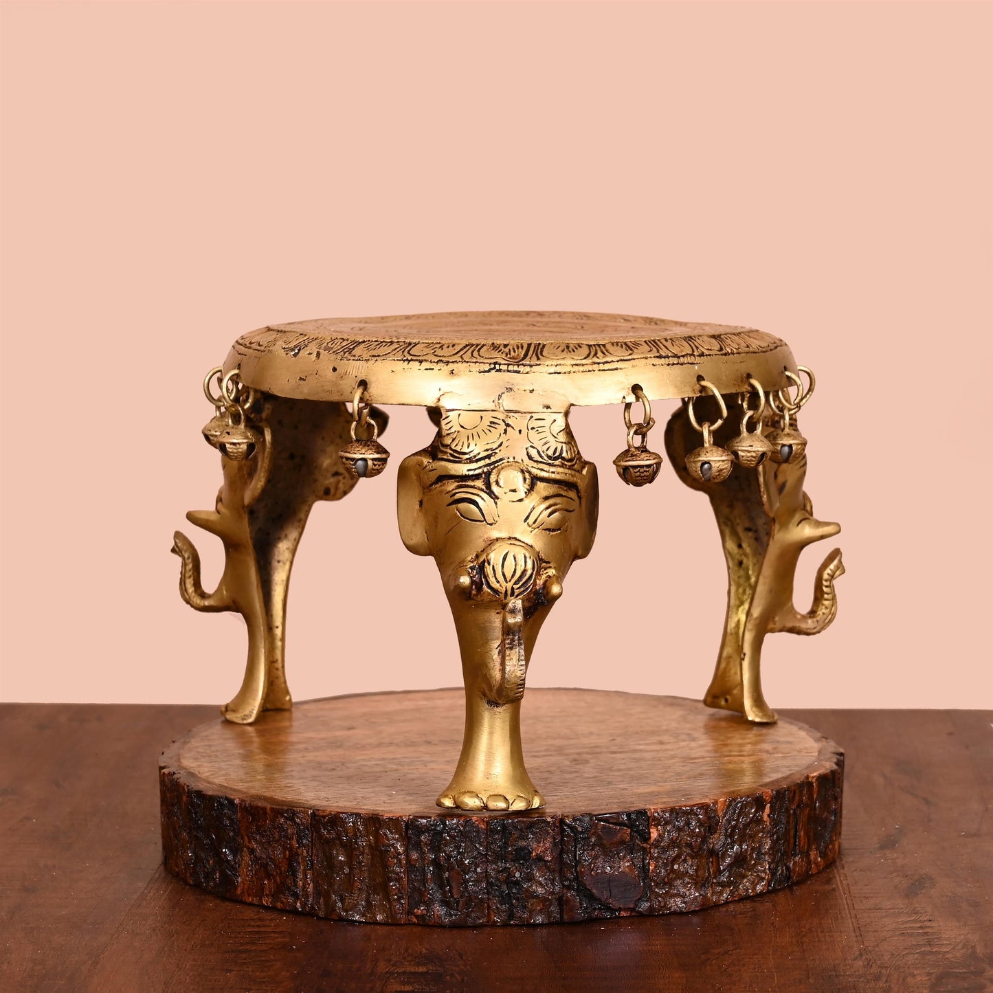 BRASS STOOL WITH HANGING BELLS (6.2 INCH)