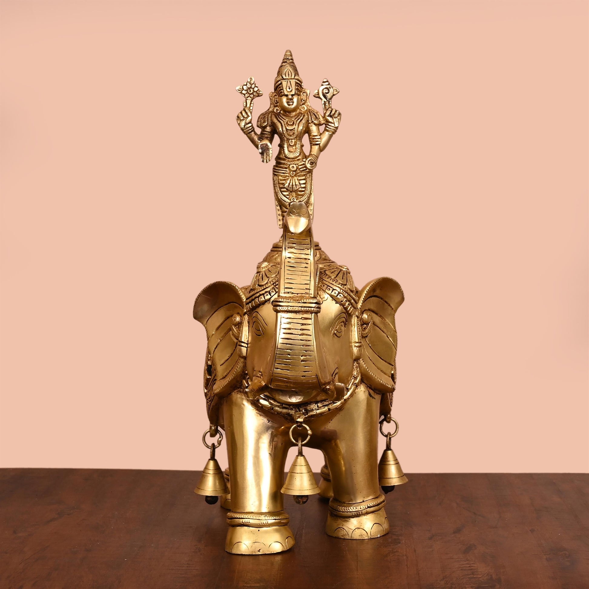 Brass Lord Balaji On Elephant Statue (17 Inch)