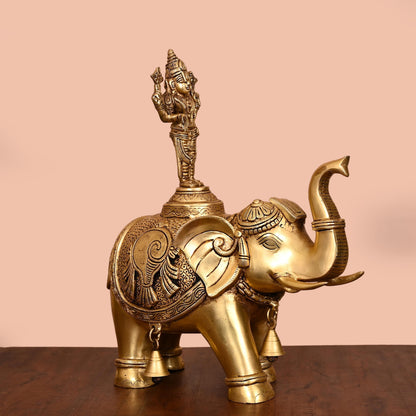 Brass Lord Balaji On Elephant Statue (17 Inch)