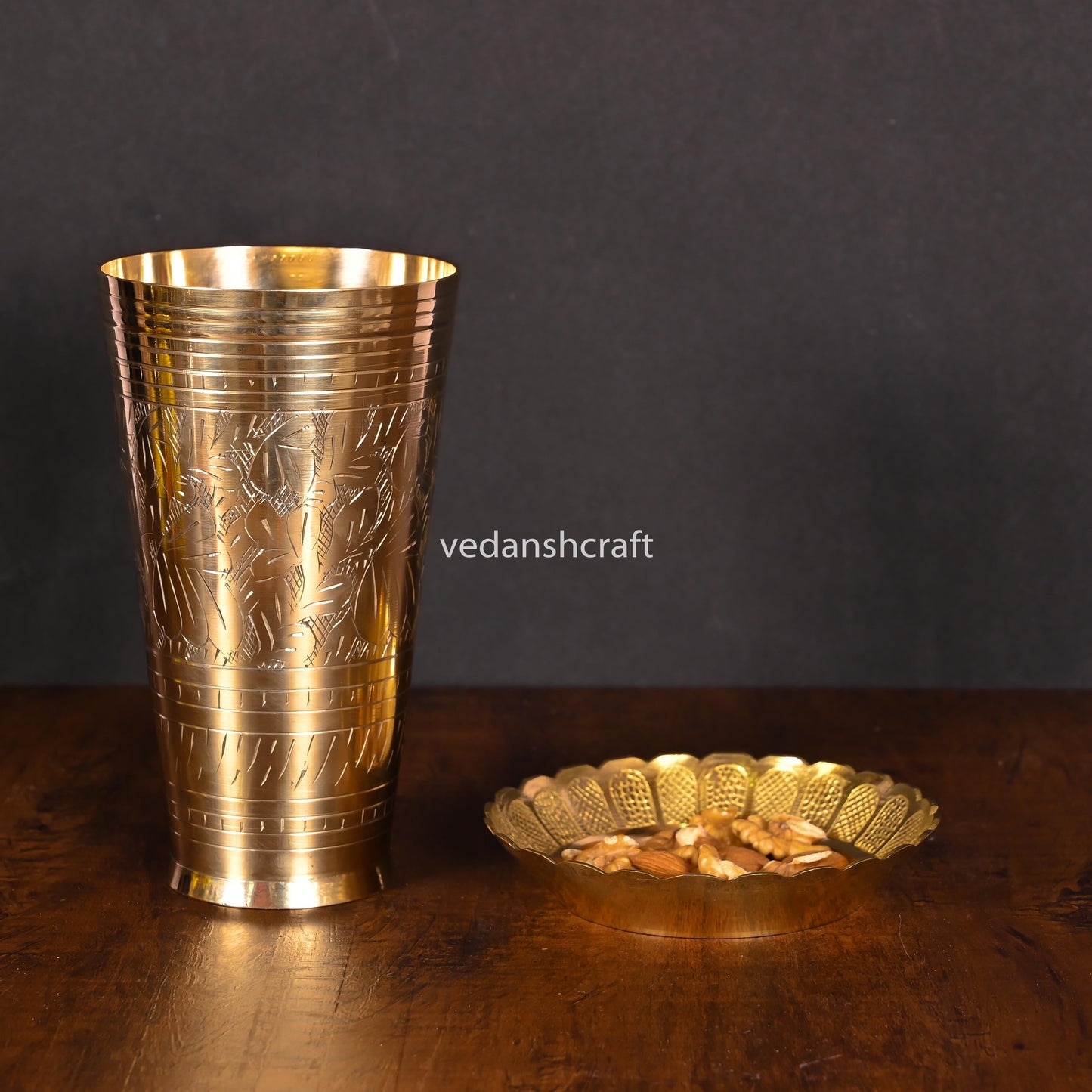 Brass Lassi Glass And Plate Set