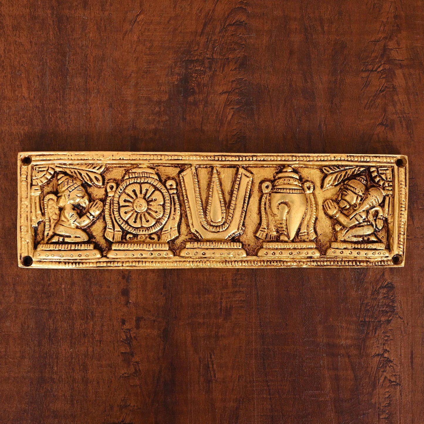 Brass Shankh Chakra Namah Hanuman And Garuda Wall Hanging (2.8 Inch)