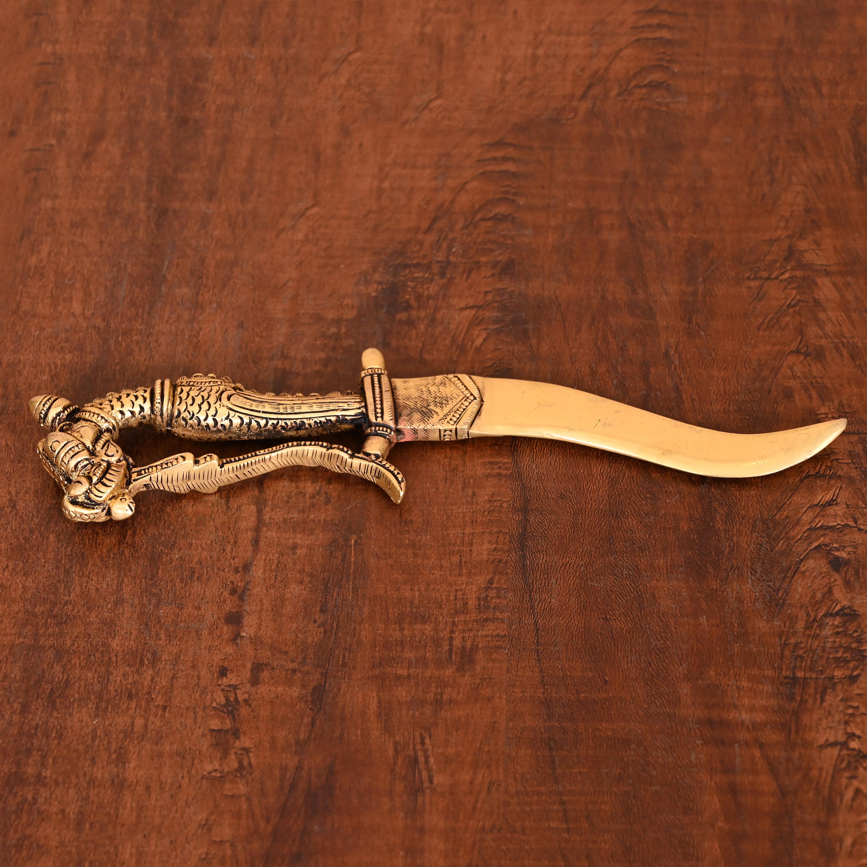 Brass Handcrafted Katar with Velvet Gift Box – Premium Indian Decor (9.5 Inch)