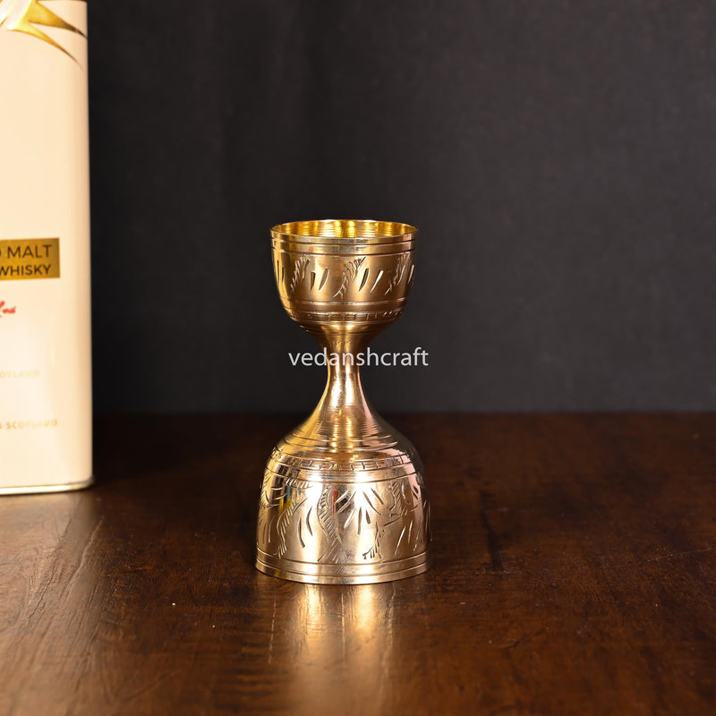 Brass Handcrafted Jigger 30/60ml with Velvet Gift Box (4 Inch)