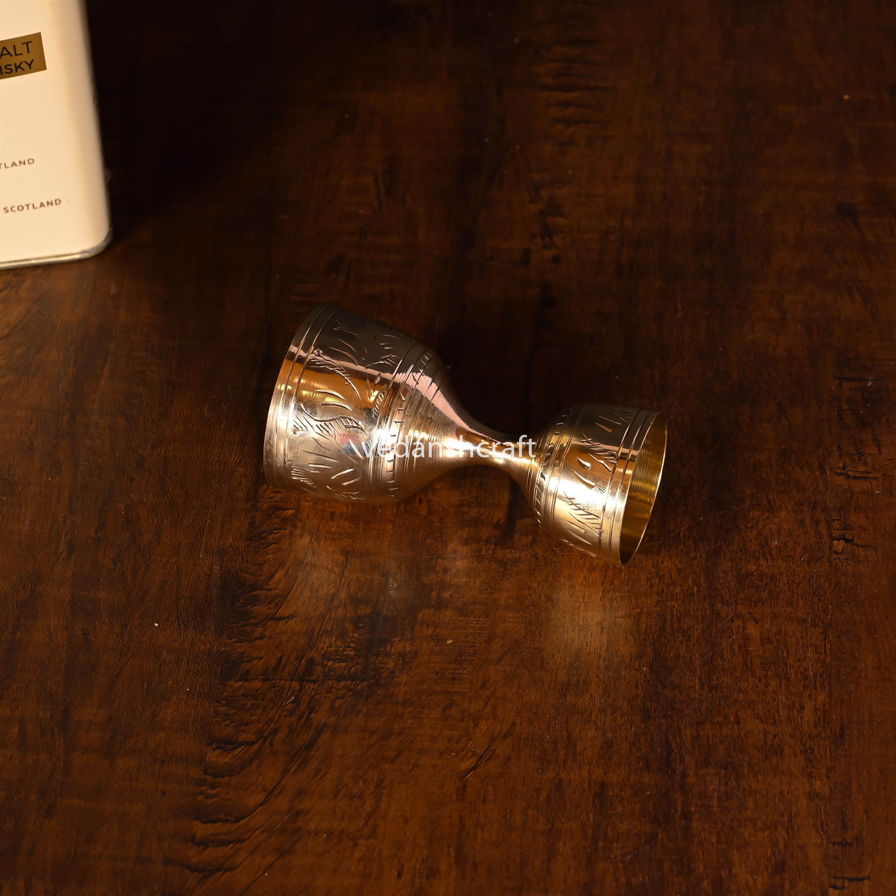 Brass Handcrafted Jigger 30/60ml with Velvet Gift Box (4 Inch)