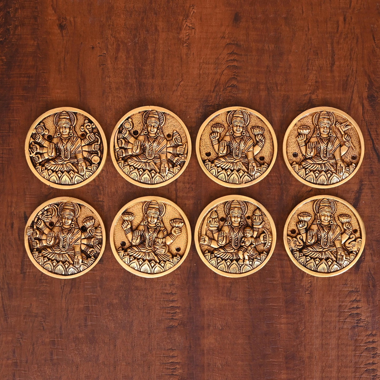 Brass Superfine Ashtalakshmi Wall Hanging Plates Set (3.8 Inch)