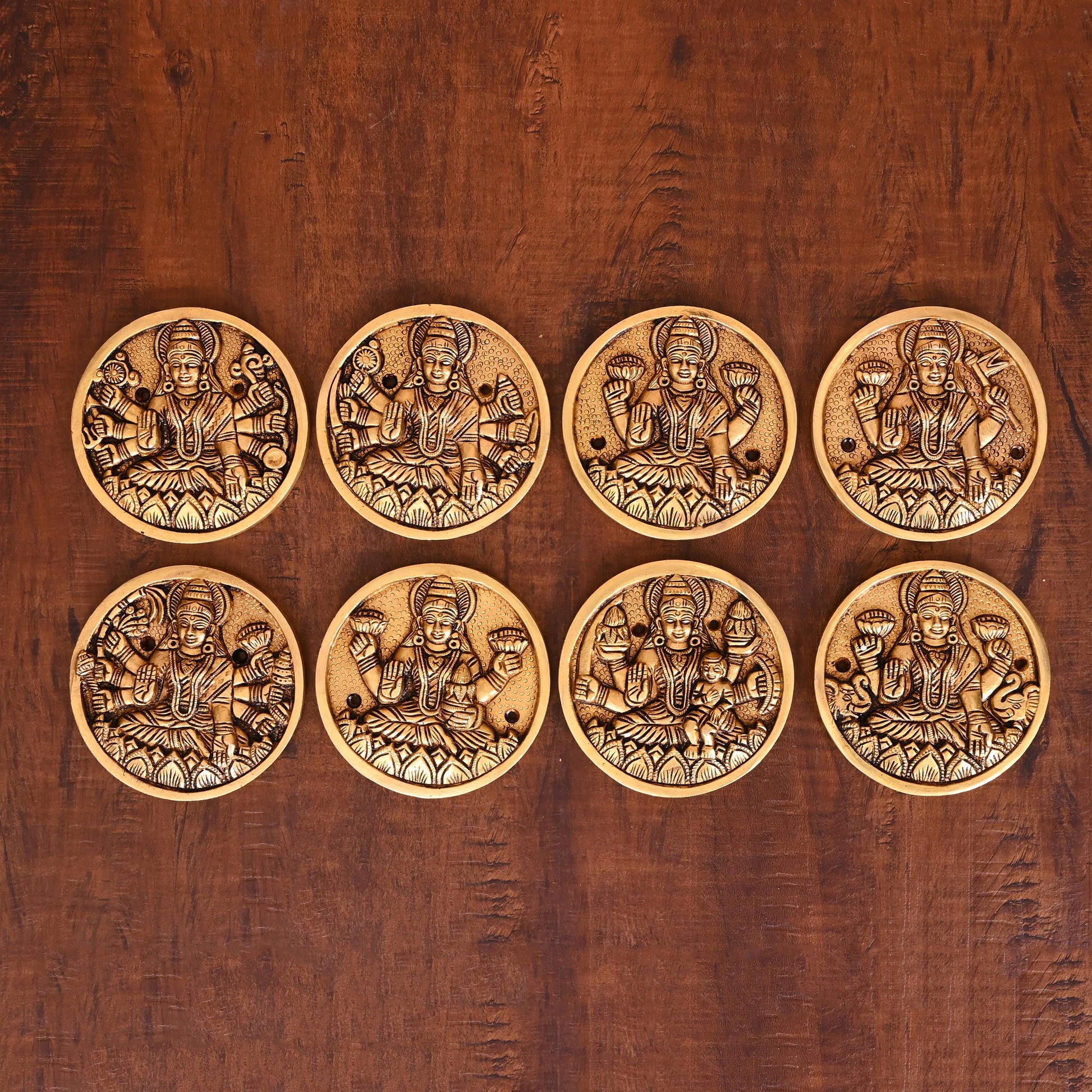 Brass Superfine Ashtalakshmi Wall Hanging Plates Set (3.8 Inch)