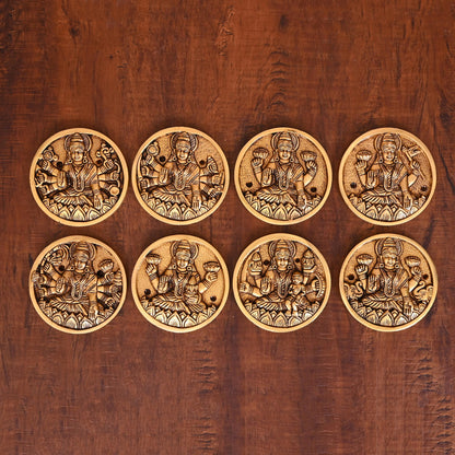 Brass Superfine Ashtalakshmi Wall Hanging Plates Set (3.8 Inch)