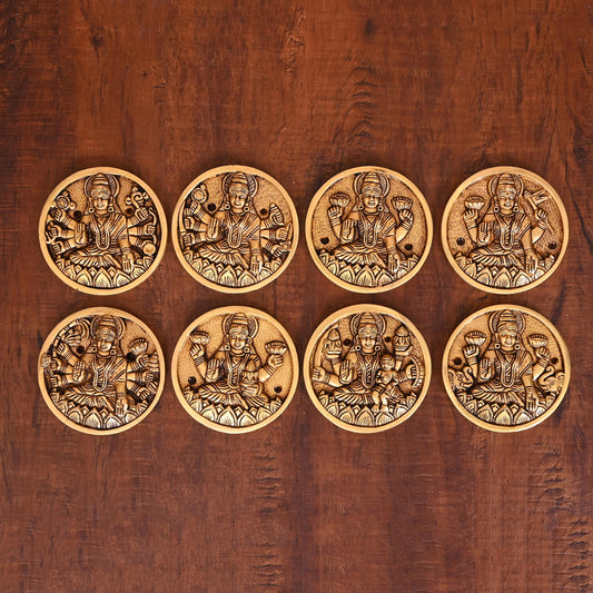 Brass Superfine Ashtalakshmi Wall Hanging Plates Set (3.8 Inch)