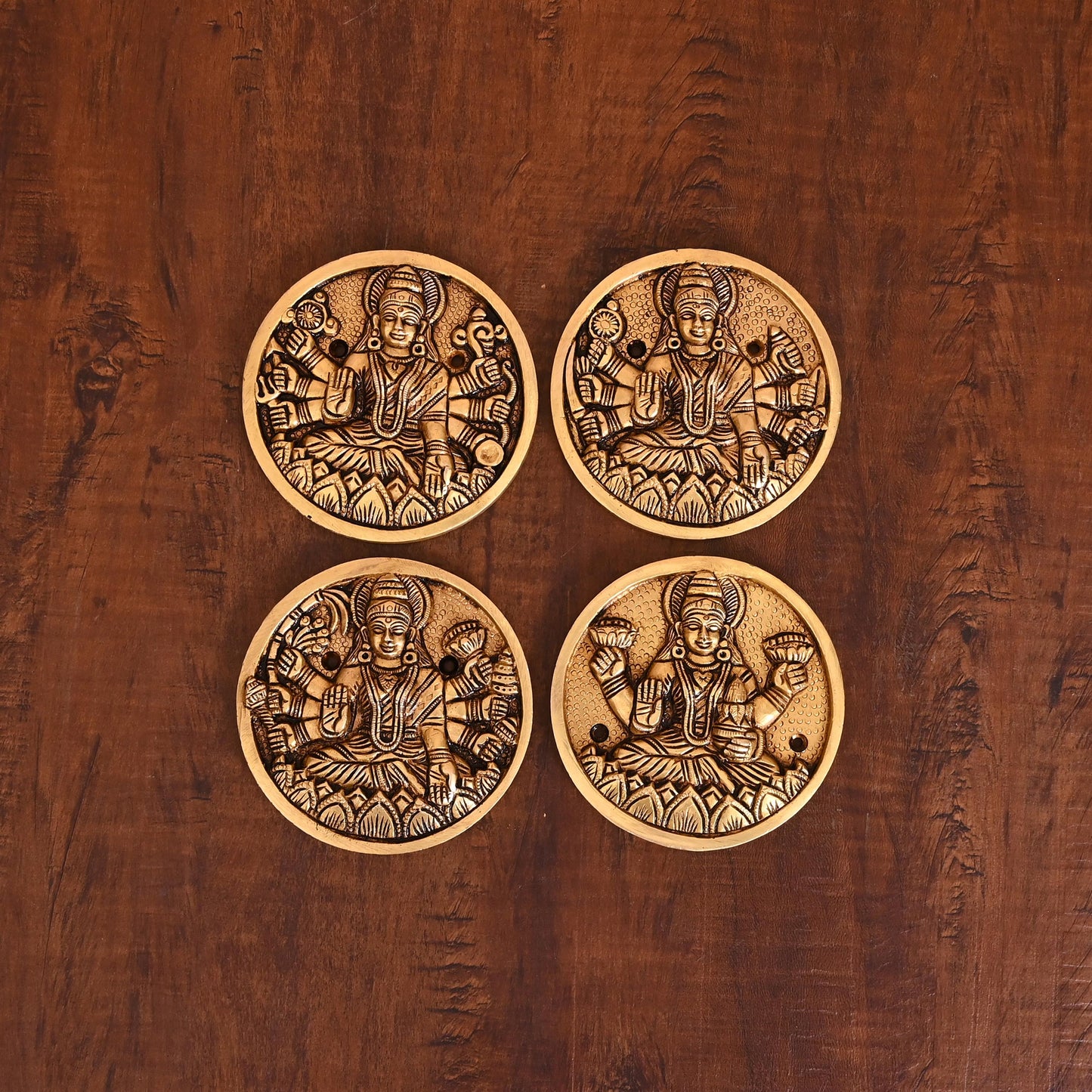 Brass Superfine Ashtalakshmi Wall Hanging Plates Set (3.8 Inch)