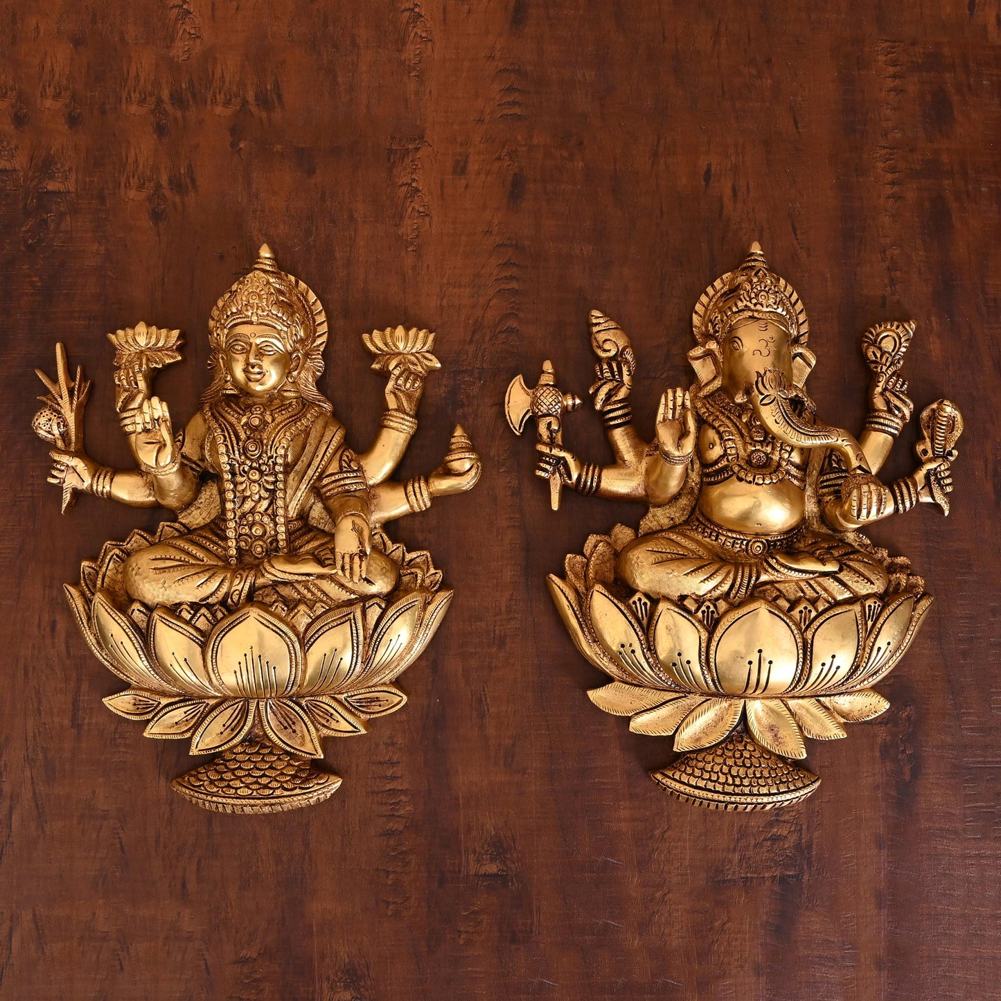 Brass Ganesha Lakshmi Wall Hanging Set (13 Inch)