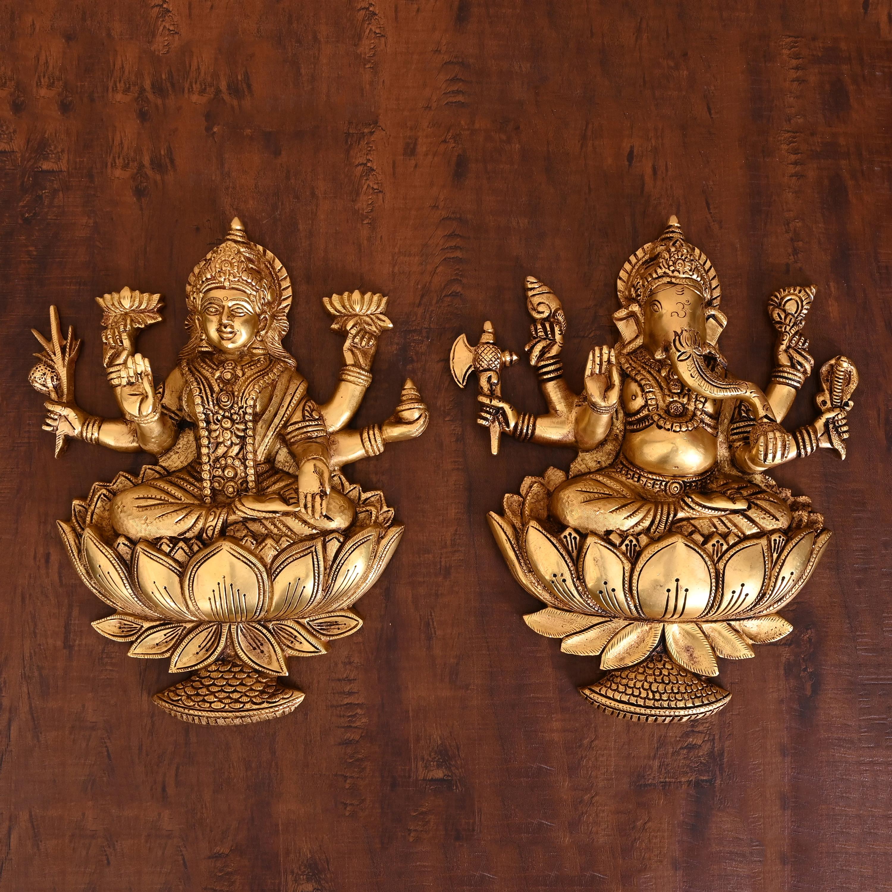Brass Ganesha Lakshmi Wall Hanging Set (13 Inch)