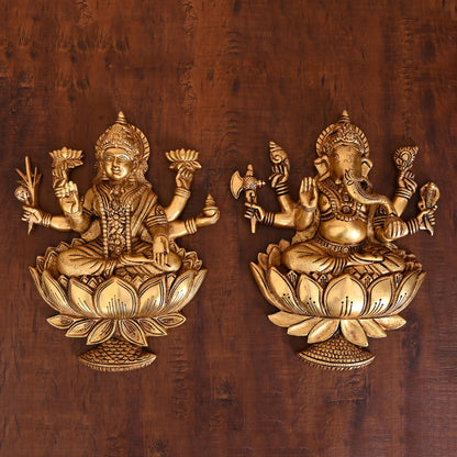 Brass Ganesha Lakshmi Wall Hanging Set (13 Inch)