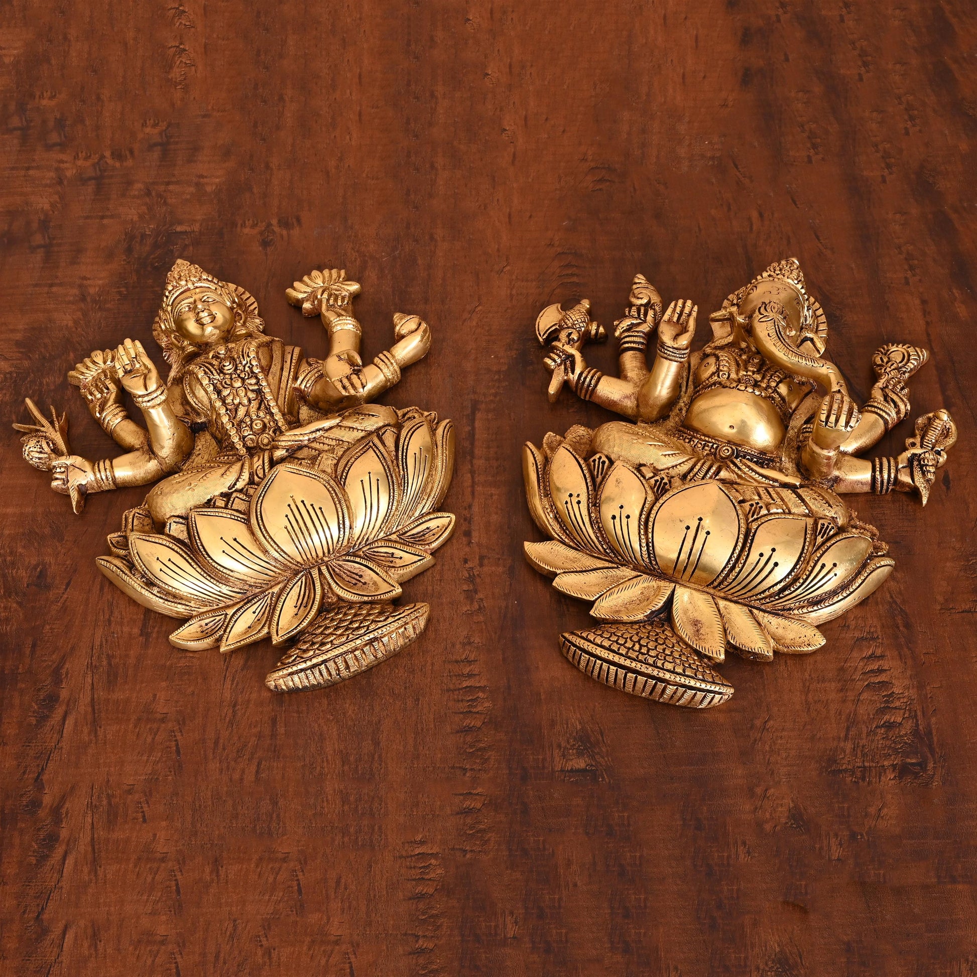 Brass Ganesha Lakshmi Wall Hanging Set (13 Inch)