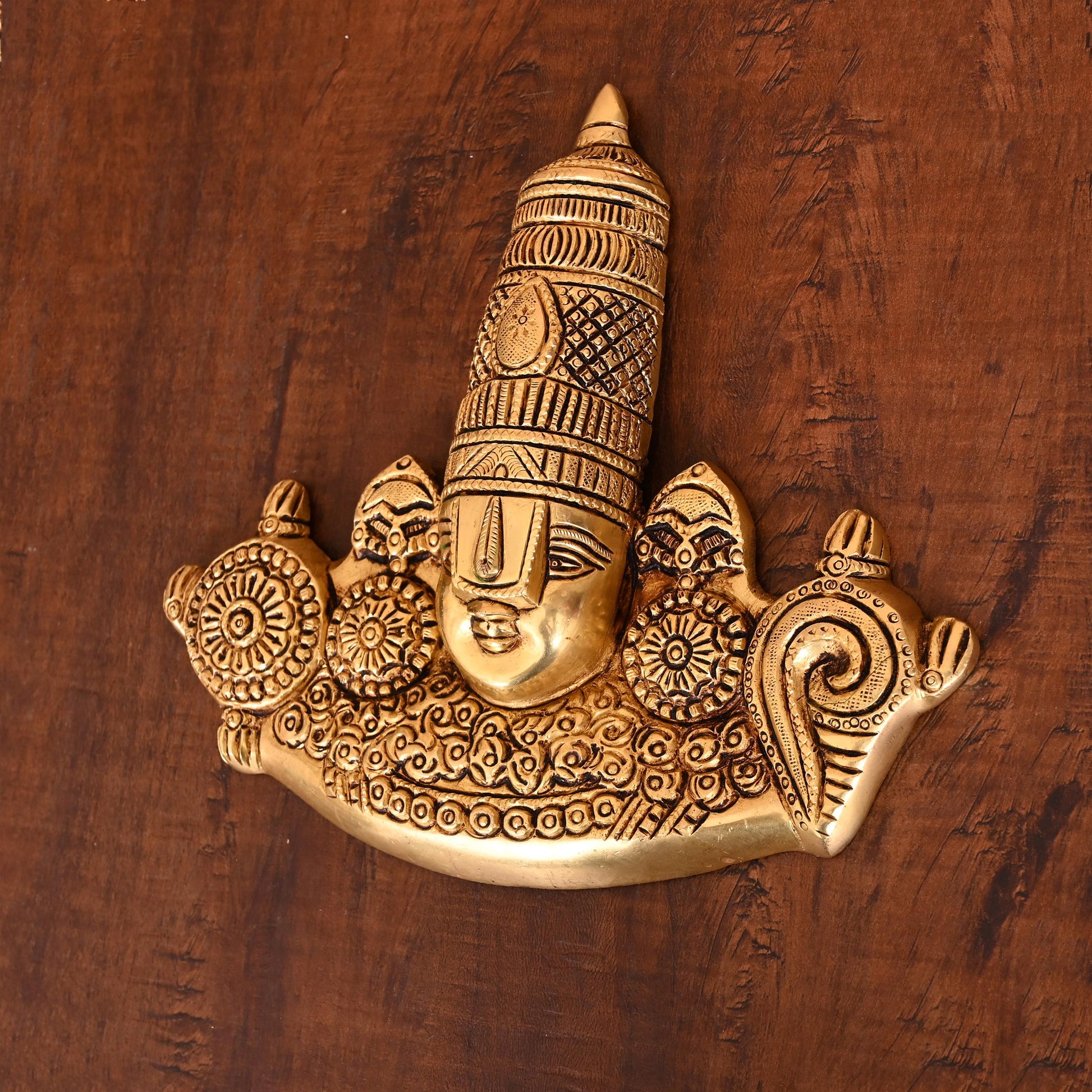Brass Tirupati Balaji/Venkateshwar Face Wall Hanging (8 Inch)