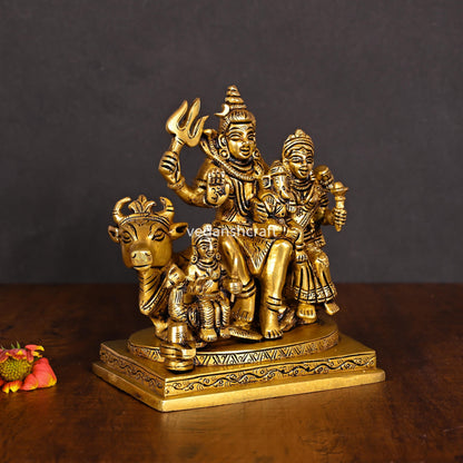 Brass Shiva Family On Nandi Idol (6 Inch)