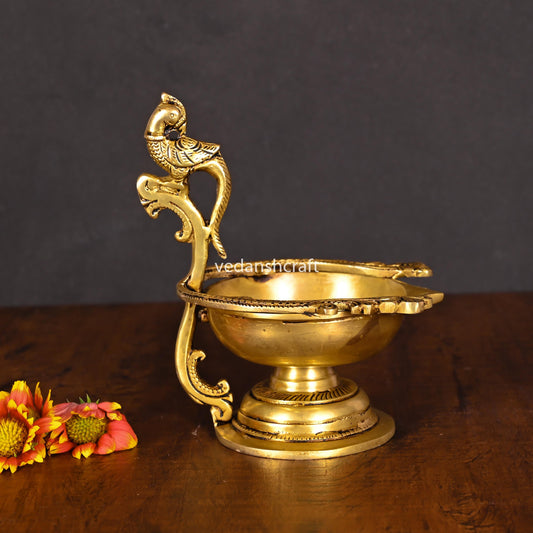 Brass Ethnic Peacock Diya/Lamp (6 Inch)