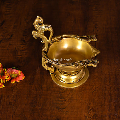 Brass Ethnic Peacock Diya/Lamp (6 Inch)