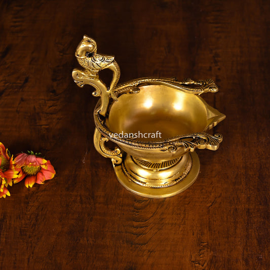 Brass Ethnic Peacock Diya/Lamp (6 Inch)