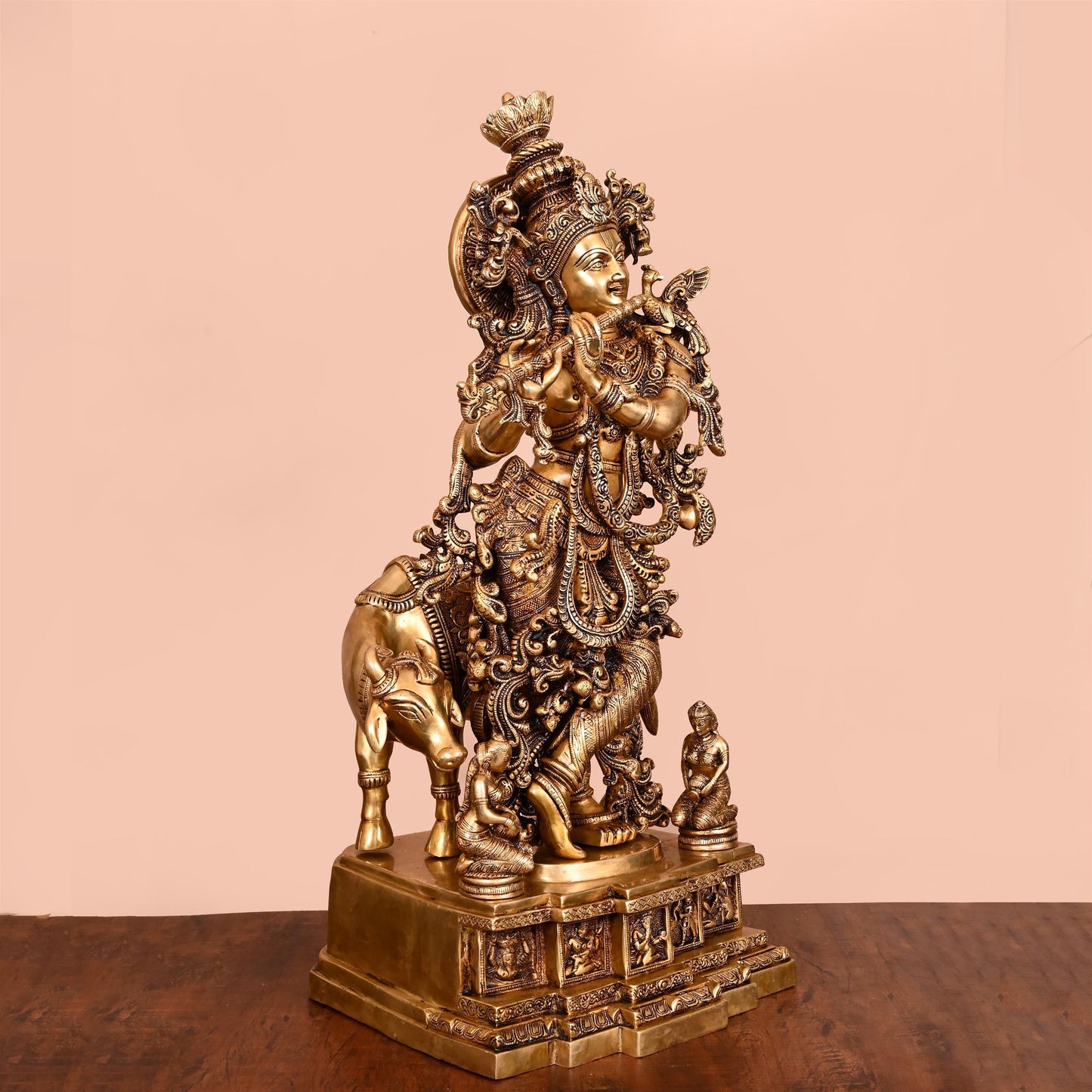 Brass Lord Krishna With Cow Idol (27.5 Inch)