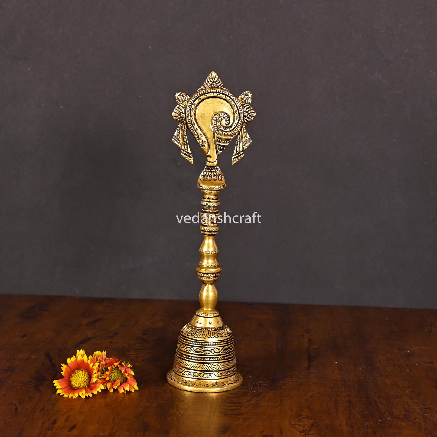 Brass Shankh Chakra Handbell (10.5 Inch)