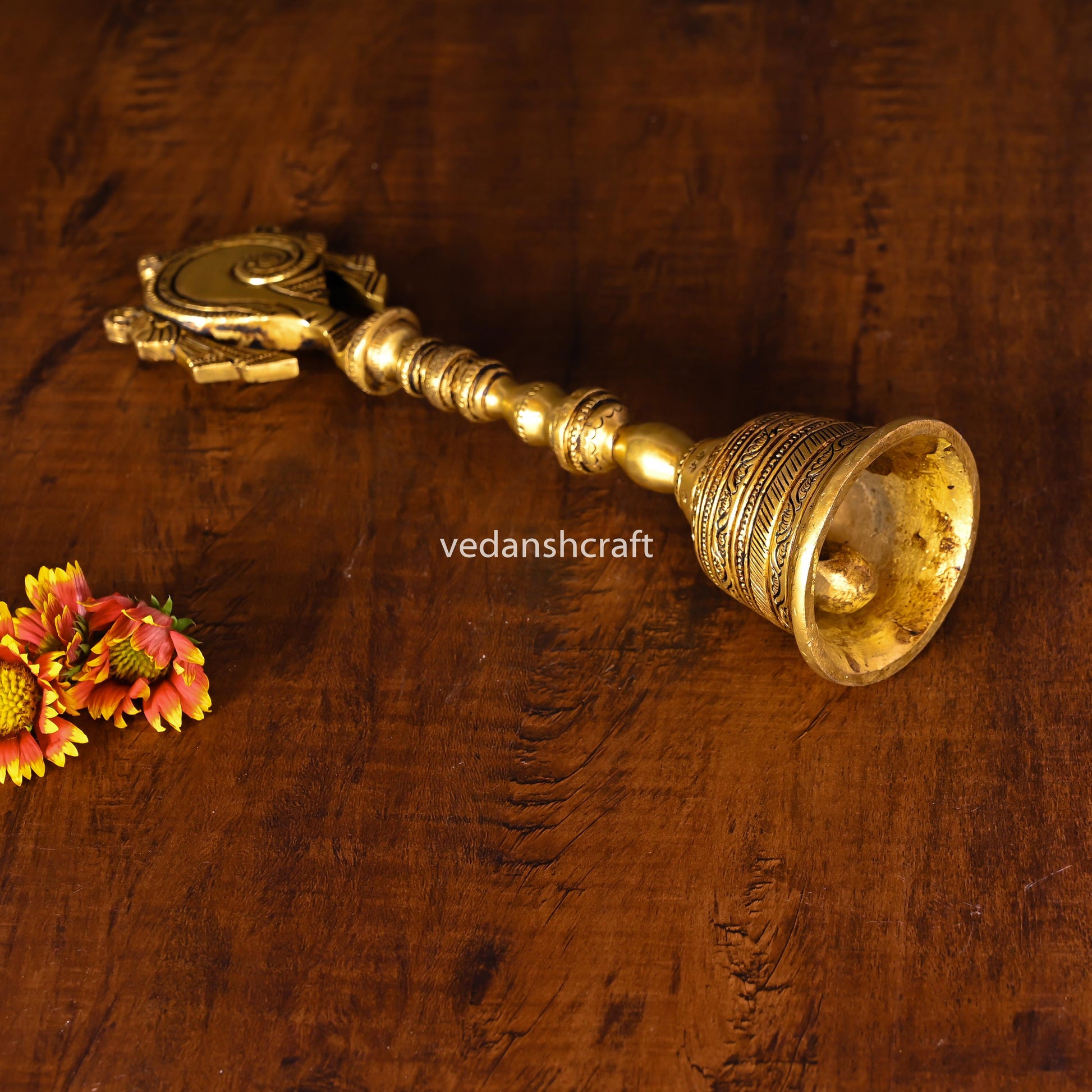 Brass Shankh Chakra Handbell (10.5 Inch)