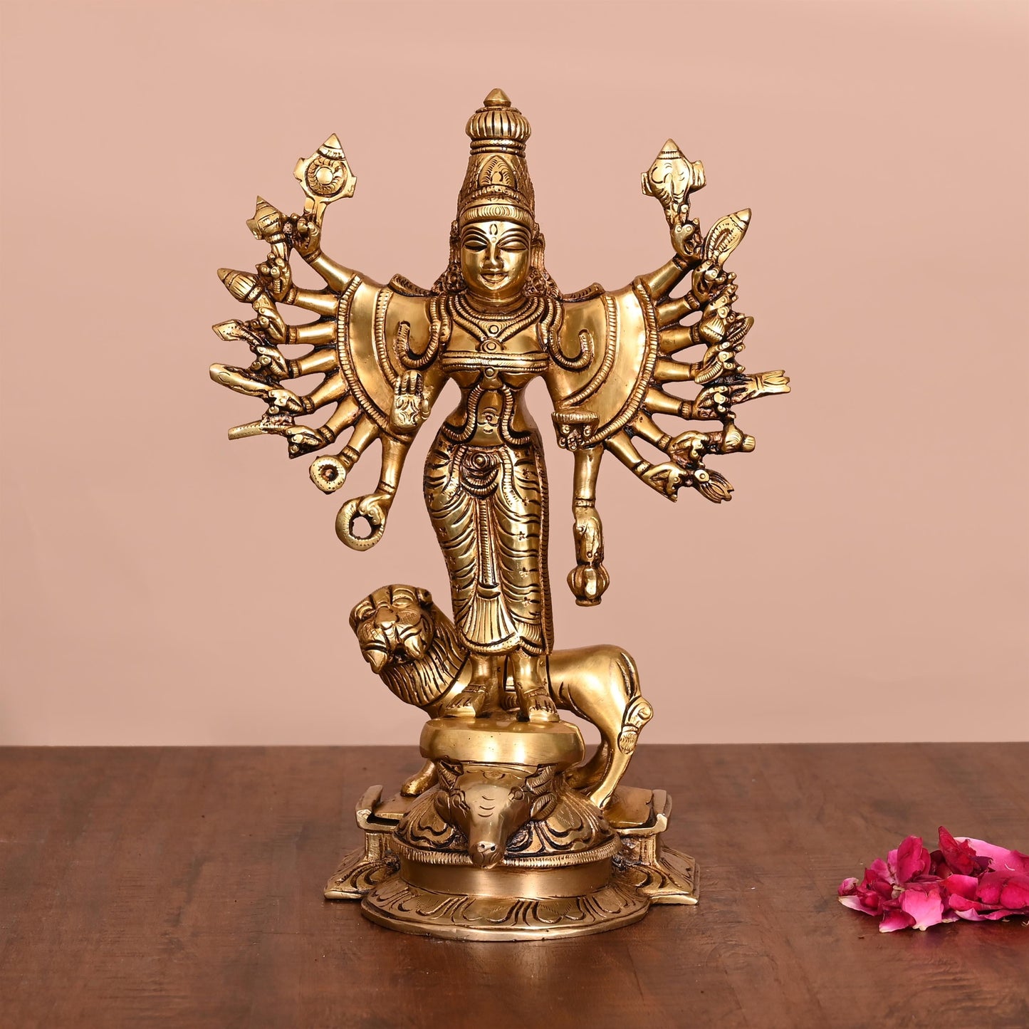 Brass Goddess Mahishasura Mardini Superfine Idol (9.5 Inch)
