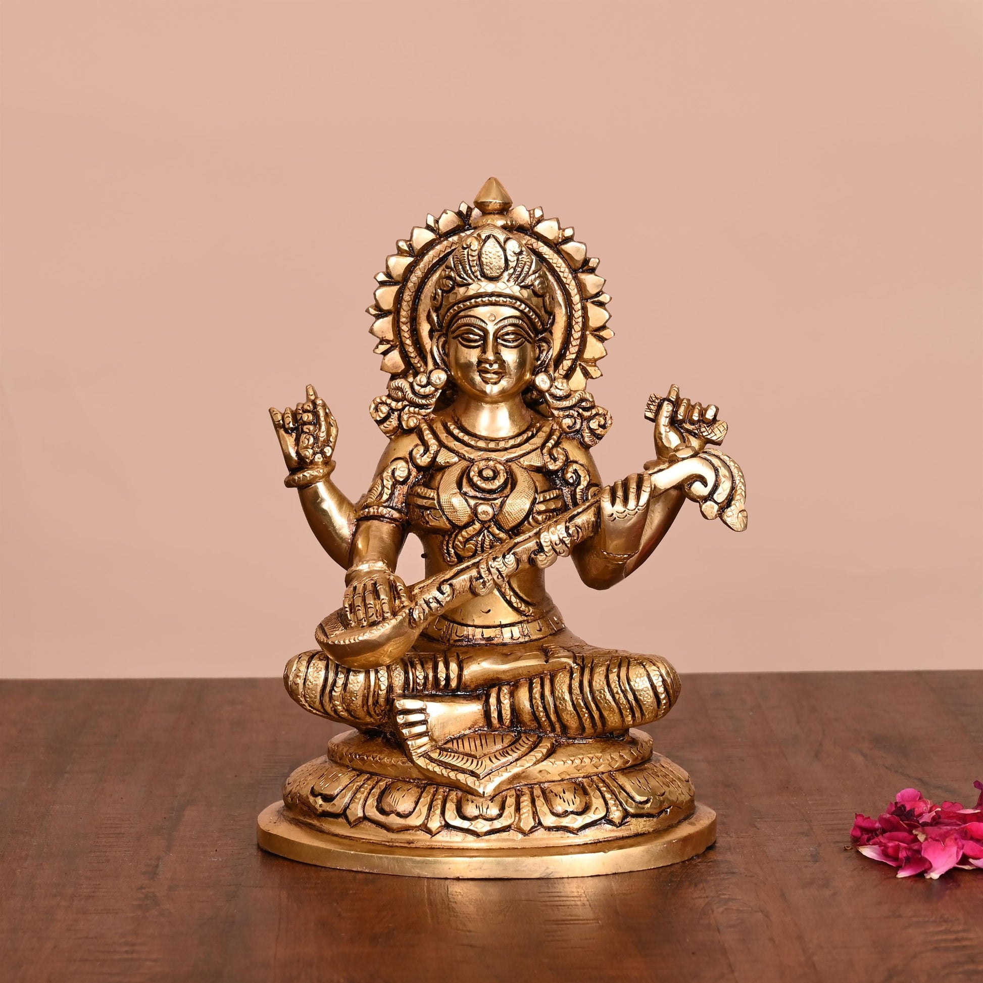 Brass Superfine Goddess Saraswati Idol (7.5 Inch)