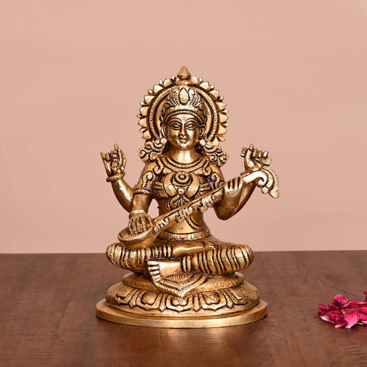Brass Superfine Goddess Saraswati Idol (7.5 Inch)