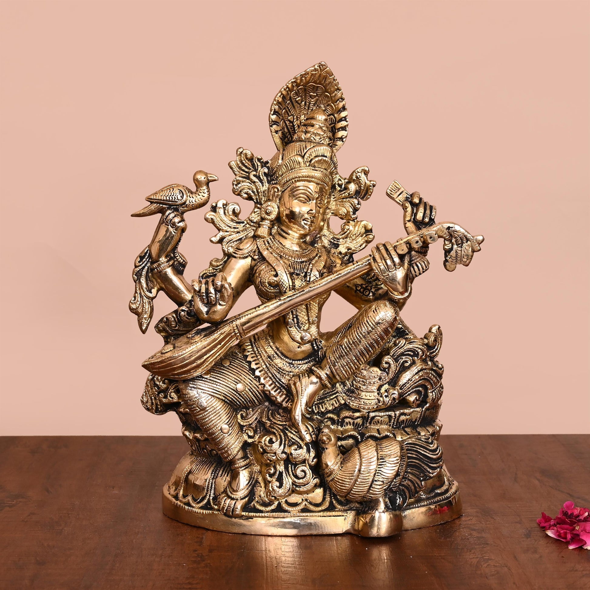 BRASS GODDESS SARASWATI IDOL (11")