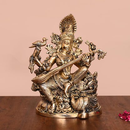 BRASS GODDESS SARASWATI IDOL (11")