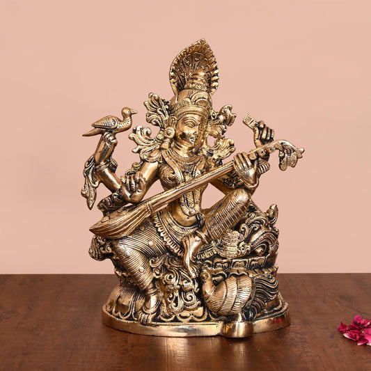 BRASS GODDESS SARASWATI IDOL (11")