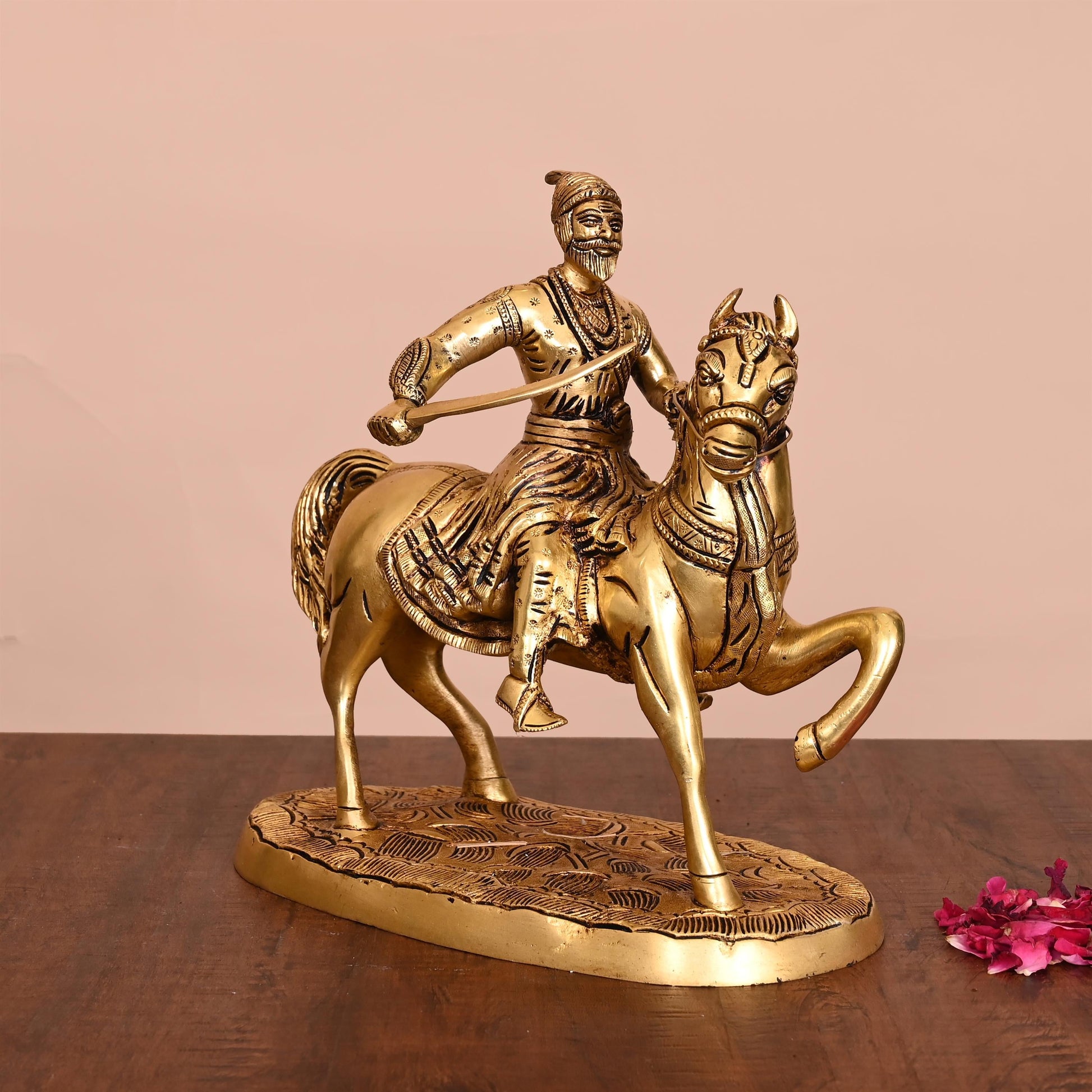 Brass Chatrapati Shivaji Maharaj On Horse Statue (9 Inch)
