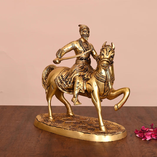 Brass Chatrapati Shivaji Maharaj On Horse Statue (9 Inch)