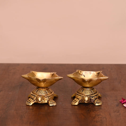 Brass Tortoise Oil Diya Pair (1.5 Inch)