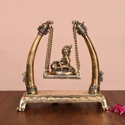 Brass Laddu Gopal On Swing/Jhula (10")