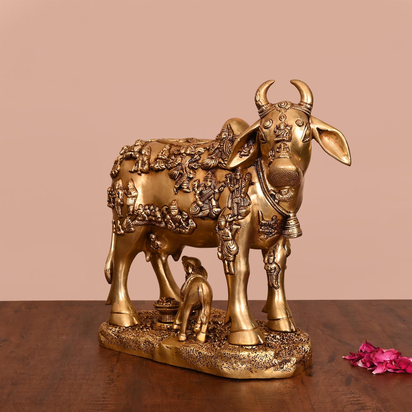 Brass Superfine Cow With Calf Idol (11 Inch)