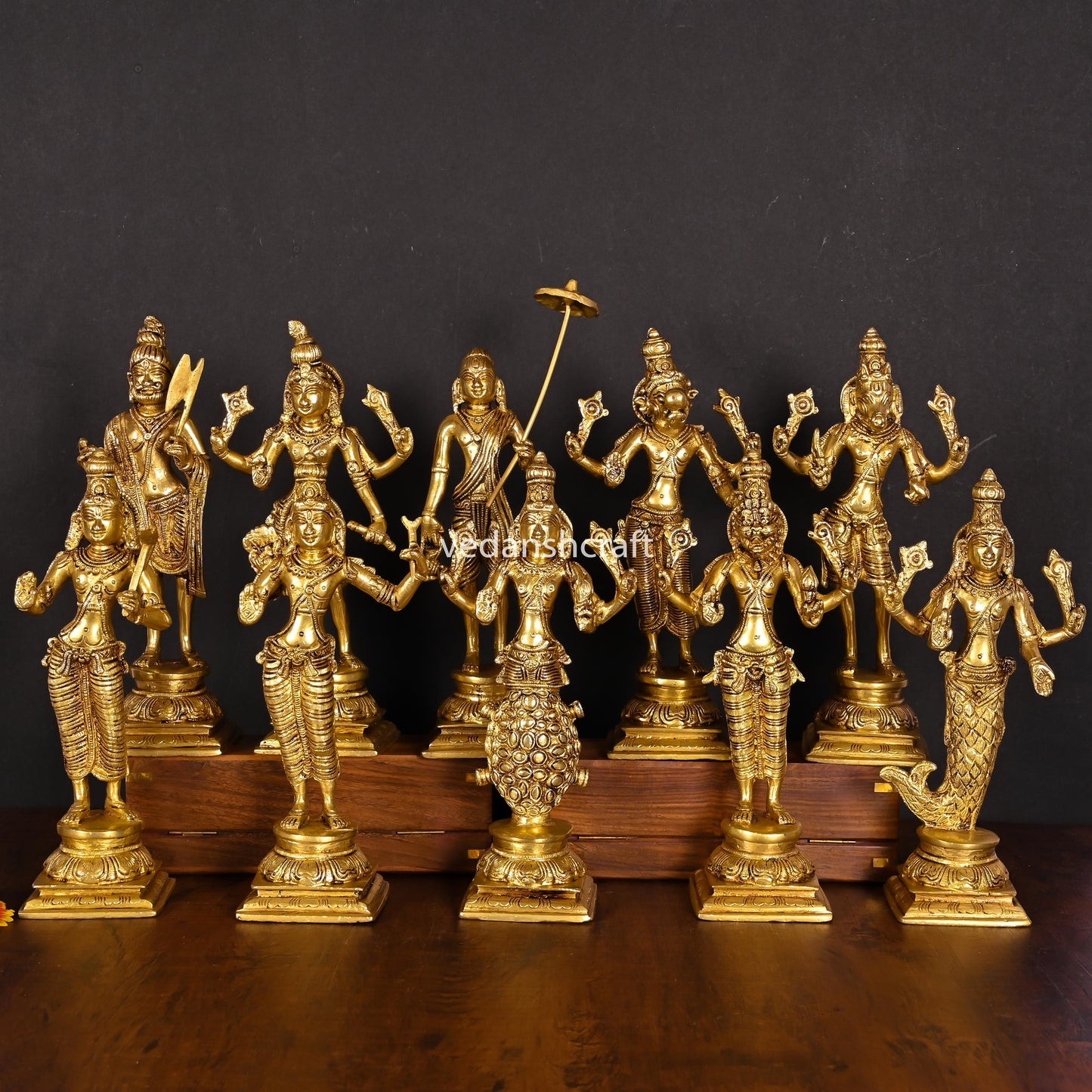 Brass Dashavatara / Vishnu Avatar Statue Set (9")
