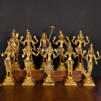 Brass Dashavatara / Vishnu Avatar Statue Set (9")