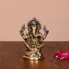 Brass Blessing Ganesha Idol (4.5 Inch)